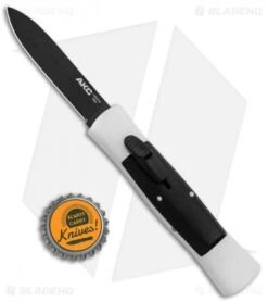 AKC 007 Concord OTF Automatic Knife White/Black (2.75" Black Flat) -Blade HQ Knife Shop AKC 007 Concord OTF White Black Flat GX 30496 jr bottlecap