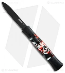 AKC 077 Concord OTF Automatic Knife Red/White Skull (3.25" Black Flat)