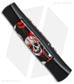 AKC 077 Concord OTF Automatic Knife Red/White Skull (3.25" Black Flat) -Blade HQ Knife Shop AKC 077 concord red white skull black BP 19133 er side