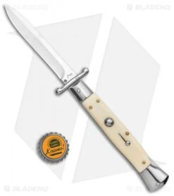 AKC Swinguard 10" Automatic Italian Stiletto Sim Ivory (4.25" Satin Bayonet) -Blade HQ Knife Shop AKC 10in Italian Swinguard Sim Ivory Auto Bayo BHQ 138560 jr bottlecap