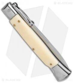 AKC Swinguard 10" Automatic Italian Stiletto Sim Ivory (4.25" Satin Bayonet) -Blade HQ Knife Shop AKC 10in Italian Swinguard Sim Ivory Auto Bayo BHQ 138560 jr side