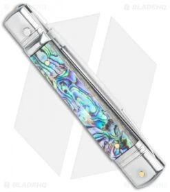 AKC 7.75" Slimline Lever Lock Clip Point Automatic Knife Abalone (3.2" Satin) -Blade HQ Knife Shop AKC 7.75in Slimline LL Auto Abalone Satin Flat BHQ 122384 jr side