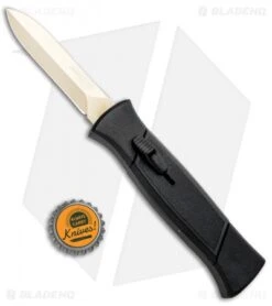 AKC 777 Blackfinger OTF Dagger Automatic Knife Black (3.25" Gold) -Blade HQ Knife Shop AKC 777 Blackfinger OTF Auto Black Gold Dagger BHQ 92040 jr bottlecap