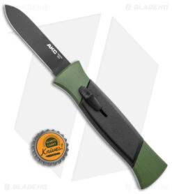 AKC 777 Blackfinger OTF Automatic Knife Green/Black (3.375" Black Flat) -Blade HQ Knife Shop AKC 777 Blackfinger OTF Auto Green Black Black Flat BHQ 138920 jr bottlecap