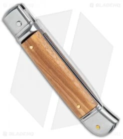 AKC 8" Lever Lock Italian Auto Olive Wood (3.2" Polish Flat) -Blade HQ Knife Shop AKC 8in LL Italian Auto Olive Wood Polish Flat BHQ 104108 jr side