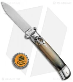 AKC Shot Puller 8" Lever Lock Italian Auto Brazilian Horn (3.2" Polish Flat) -Blade HQ Knife Shop AKC 8in Shot Puller LL Brazilian Horn BP 19886 jr bottlecap