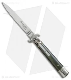 AKC Leverletto 9" Lever Lock Automatic Italian Knife Brazilian Horn (4" Satin)