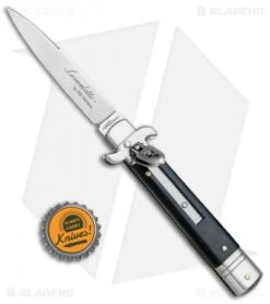 AKC Leverletto 7.5" Lever Lock Automatic Italian Knife Ebony (3.2" Satin) -Blade HQ Knife Shop AKC Bill DeShivs Leverletto Ebony Wood Satin Plain BP 26642 jr bottlecap