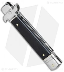 AKC Leverletto 7.5" Lever Lock Automatic Italian Knife Ebony (3.2" Satin) -Blade HQ Knife Shop AKC Bill DeShivs Leverletto Ebony Wood Satin Plain BP 26642 jr side