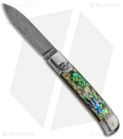 AKC Classic 8" Lever Lock Automatic Italian Knife Abalone (3.2" Damascus)