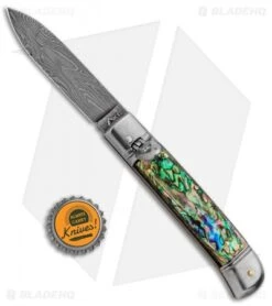 AKC Classic 8" Lever Lock Automatic Italian Knife Abalone (3.2" Damascus) -Blade HQ Knife Shop AKC Classic 8in LL Abalone Damascus Flat BP 30459 jr bottlecap