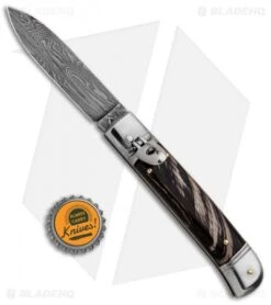 AKC Classic 8" Lever Lock Automatic Italian Knife Dark Horn (3.2" Damascus) 5 AKC Classic 8" Lever Lock Automatic Italian Knife Dark Horn (3.2" Damascus) -Blade HQ Knife Shop AKC Classic 8in LL Dark Horn Damascus Flat BP 30457 jr bottlecap