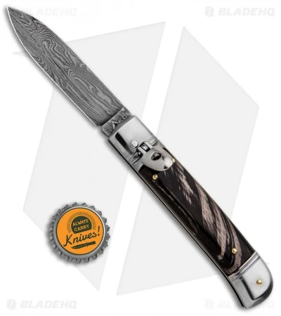 AKC Classic 8" Lever Lock Automatic Italian Knife Dark Horn (3.2" Damascus) AKC Classic 8" Lever Lock Automatic Italian Knife Dark Horn (3.2" Damascus) -Blade HQ Knife Shop AKC Classic 8in LL Dark Horn Damascus Flat BP 30457 jr bottlecap
