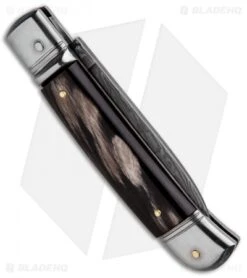 AKC Classic 8" Lever Lock Automatic Italian Knife Dark Horn (3.2" Damascus) 4 AKC Classic 8" Lever Lock Automatic Italian Knife Dark Horn (3.2" Damascus) -Blade HQ Knife Shop AKC Classic 8in LL Dark Horn Damascus Flat BP 30457 jr side