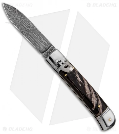 AKC Classic 8" Lever Lock Automatic Italian Knife Dark Horn (3.2" Damascus) AKC Classic 8" Lever Lock Automatic Italian Knife Dark Horn (3.2" Damascus) -Blade HQ Knife Shop AKC Classic 8in LL Dark Horn Damascus Flat BP 30457 jr
