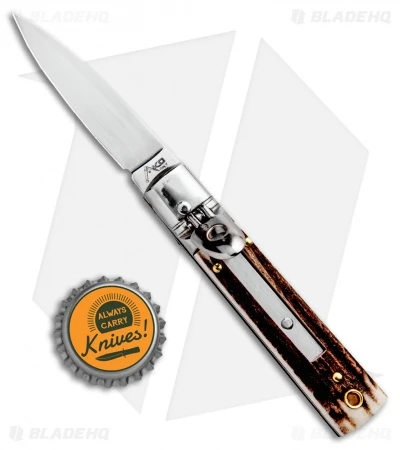 AKC Classic 6" Lever Lock Automatic Italian Knife Stag (2.25" Satin) AKC Classic 6" Lever Lock Automatic Italian Knife Stag (2.25" Satin) -Blade HQ Knife Shop AKC Classic LL Stag BHQ 50855 jr bottlecap