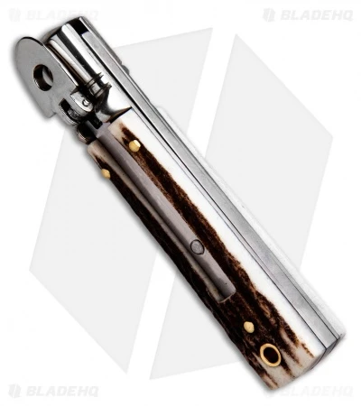 AKC Classic 6" Lever Lock Automatic Italian Knife Stag (2.25" Satin) AKC Classic 6" Lever Lock Automatic Italian Knife Stag (2.25" Satin) -Blade HQ Knife Shop AKC Classic LL Stag BHQ 50855 jr spine