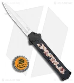 AKC F-16 Bayonet D/A OTF Automatic Knife Ace Playing Cards Inlay (3.3" Satin ) -Blade HQ Knife Shop AKC F 16 Bayo DA OTF Auto Ace Playing Cards Inlay Satin BHQ 106222 jr bottlecap