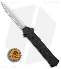 AKC F-16 D/A OTF Automatic Knife Black Aluminum (3.3" Satin) -Blade HQ Knife Shop AKC F 16 Black DA Dagger Satin Plain GX 30994 er bottlecap