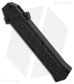 AKC F-16 D/A OTF Automatic Knife Black Aluminum (3.3" Satin) -Blade HQ Knife Shop AKC F 16 Black DA Dagger Satin Plain GX 30994 er spine