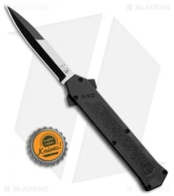 AKC F-16 D/A Bayonet OTF Automatic Knife Black (3.3" Two Tone) -Blade HQ Knife Shop AKC F 16 Black DA OTF Auto Bayo TT Plain BHQ 111245 jr bottlecap