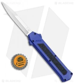 AKC F-16 D/A Bayonet OTF Automatic Knife Blue (3.3" Satin) -Blade HQ Knife Shop AKC F 16 Blue DA OTF Bayo Satin Plain BP 23856 jr bottlecap