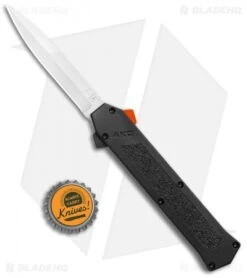 AKC F-16 D/A Bayo OTF Automatic Knife Black W/ Orange Button (3.3" Satin) -Blade HQ Knife Shop AKC F 16 DA Bayo OTF Auto Black Orange Button Satin BHQ 102935 jr bottlecap