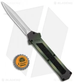 AKC F-16 D/A Dagger OTF Automatic Knife Green Camo (3.3" Satin) -Blade HQ Knife Shop AKC F 16 DA Dagger Camo OTF Auto Green Satin BHQ 125374 jr bottlecap