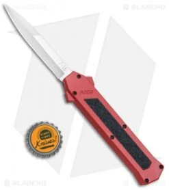 AKC F-16 D/A Bayonet OTF Automatic Knife Red (3.3" Satin) -Blade HQ Knife Shop AKC F 16 Red DA OTF Bayo Satin Plain BP 23854 jr bottlecap