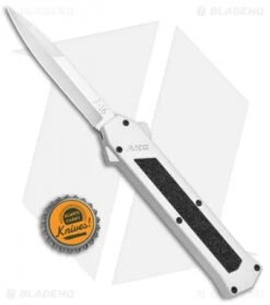 AKC F-16 D/A Bayonet OTF Automatic Knife White (3.3" Satin) -Blade HQ Knife Shop AKC F 16 White DA OTF Bayo Satin Plain BP 23853 jr bottlecap