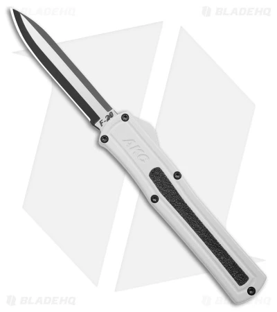 AKC F-20 D/A Drop Point OTF Automatic Knife White Aluminum (3.6" Two Tone) AKC F-20 D/A Drop Point OTF Automatic Knife White Aluminum (3.6" Two Tone) -Blade HQ Knife Shop AKC F 20 DA DP OTF Auto White Aluminum TT BHQ 179282 jr
