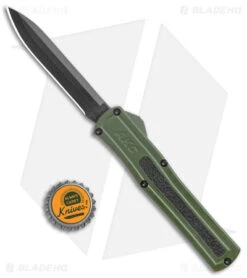 AKC F-20 D/A OTF Automatic Knife Green Aluminum (3.6" Black) -Blade HQ Knife Shop AKC F 20 DA Dagger OTF Auto OD Green Black BHQ 140846 jr bottlecap