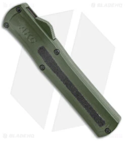 AKC F-20 D/A OTF Automatic Knife Green Aluminum (3.6" Black) -Blade HQ Knife Shop AKC F 20 DA Dagger OTF Auto OD Green Black BHQ 140846 jr spine