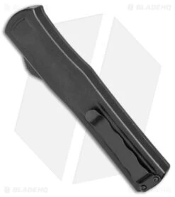 AKC F-20 D/A Dagger OTF Automatic Knife Black W/ White Inlay (3.5" Satin) -Blade HQ Knife Shop AKC F 20 DA SP OTF Auto Black White Inlay Satin BHQ 152917 jr side