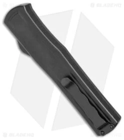 AKC F-20 D/A Dagger OTF Automatic Knife Black W/ Wood Inlay (3.5" Satin ) -Blade HQ Knife Shop AKC F 20 DA SP OTF Auto Black Wood Inlay Satin BHQ 152445 jr side