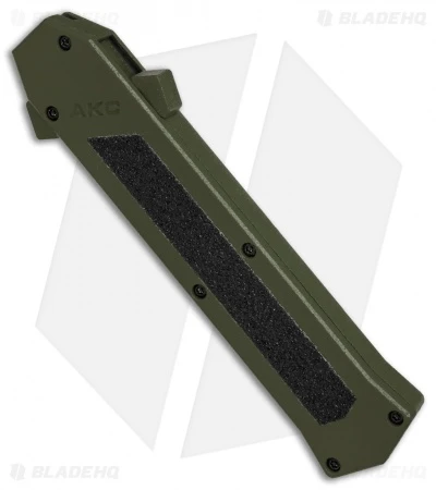AKC F-16 D/A Bayonet OTF Automatic Knife OD Green (3.3" Satin) AKC F-16 D/A Bayonet OTF Automatic Knife OD Green (3.3" Satin) -Blade HQ Knife Shop AKC F16 OD Green DA Bayo Satin Plain BP 25690 er spine