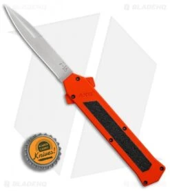 AKC F-16 D/A Bayonet OTF Automatic Knife Orange (3.3" Satin) -Blade HQ Knife Shop AKC F16 Orange DA Bayo Satin Plain BP 25689 er bottlecap