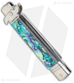 AKC Leverletto 7.75" Automatic Italian Stiletto Abalone (3.25" Satin Flat) -Blade HQ Knife Shop AKC Leverletto 7.75 Auto Italian Stiletto Abalone Satin Flat BHQ 104097 jr side