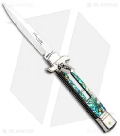 AKC Leverletto 7.75" Automatic Italian Stiletto Abalone (3.25" Satin Bayo)