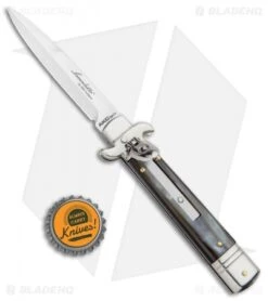 AKC Leverletto 7.75" Lever Lock Auto Italian Knife Honey Horn (3.25" Satin Bayo) -Blade HQ Knife Shop AKC Leverletto LL Auto Honey Horn Bayo BHQ 92872 jr bottlecap