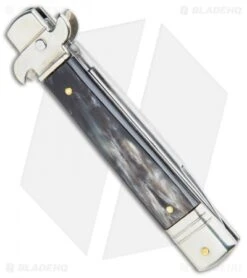 AKC Leverletto 7.75" Lever Lock Auto Italian Knife Dark Horn (3.25" Satin Flat) -Blade HQ Knife Shop AKC Leverletto LL Auto Italian Dark Horn Satin BHQ 108339 jr side