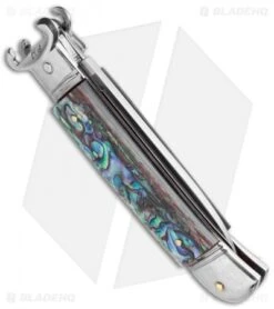 AKC Shot Puller 8" Lever Lock Italian Auto Knife Abalone (3.2" Polish Flat) -Blade HQ Knife Shop AKC Shot Puller 8in LL Italian Abalone BHQ 68879 jr side