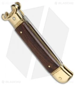 AKC Shot Puller 8" Lever Lock Italian Auto Cocobolo W/ Brass (3.2" Polish Flat) 4 AKC Shot Puller 8" Lever Lock Italian Auto Cocobolo W/ Brass (3.2" Polish Flat) -Blade HQ Knife Shop AKC Shot Puller 8in LL Italian Cocobolo Brass BP 19867 jr side