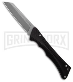 AKC Smarty Black Automatic Knife Reverse Tanto - Stonewash Plain