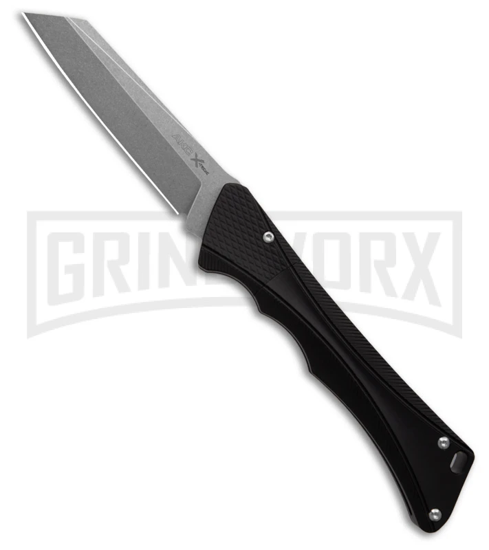 AKC Smarty Black Automatic Knife Reverse Tanto - Stonewash Plain AKC Smarty Black Automatic Knife Reverse Tanto - Stonewash Plain -Blade HQ Knife Shop AKC Smarty Automatic Knife Black Aluminum 3.3in Stonewash BHQ 180893 hd large