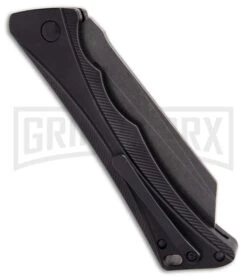AKC Smarty Black Automatic Knife Reverse Tanto - Black SW Plain 4 AKC Smarty Black Automatic Knife Reverse Tanto - Black SW Plain -Blade HQ Knife Shop AKC Smarty Automatic Knife Button Lock Black Aluminum Stonewash side kc large