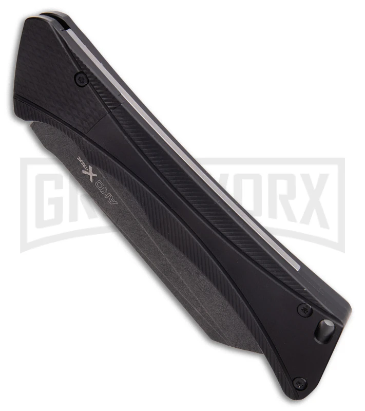 AKC Smarty Black Automatic Knife Reverse Tanto - Black SW Plain AKC Smarty Black Automatic Knife Reverse Tanto - Black SW Plain -Blade HQ Knife Shop AKC Smarty Automatic Knife Button Lock Black Aluminum Stonewash spine kc large