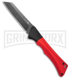 AKC Smarty Red W/Black Bolster Automatic Knife Reverse Tanto - Black SW Plain