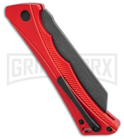 AKC Smarty Red W/Black Bolster Automatic Knife Reverse Tanto - Black SW Plain -Blade HQ Knife Shop AKC Smarty Automatic Knife Red w Black Bolster 3.3in Black Stonewash BHQ 184758 hd side large