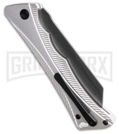 AKC Smarty Silver W/Black Bolster Automatic Knife Reverse Tanto - Black SW Plain -Blade HQ Knife Shop AKC Smarty Automatic Knife Silver w Black Bolster 3.3in Black Stonewash BHQ 185812 hd side large